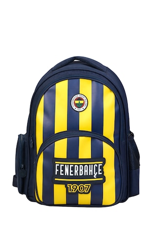 Fenerbahçe Lisanslı Çubuklu Okul Çantası - 3 Bölmeli Suni Deri Panelli Konforlu Sırt Çantası Çok Renkli