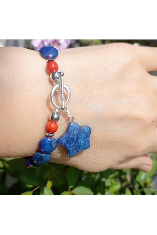 Sibelce 2283 Lapis Lazuli Mercan El Yapımı Düğümlü Bileklik