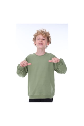 Zuzunga Oversize Unisex Basic Düz Haki Renk %100 Pamuk Sweatshirt 2-11 Yaş Haki