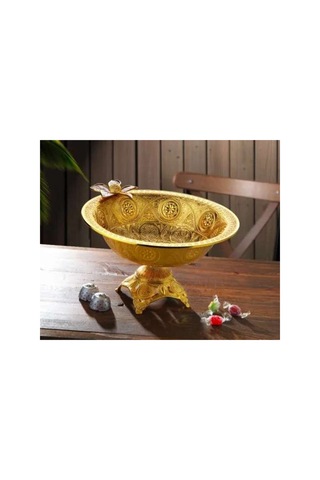 Çiçekli Gold Ren Metal Ayaklı Çerez-lokum Kasesi sarı