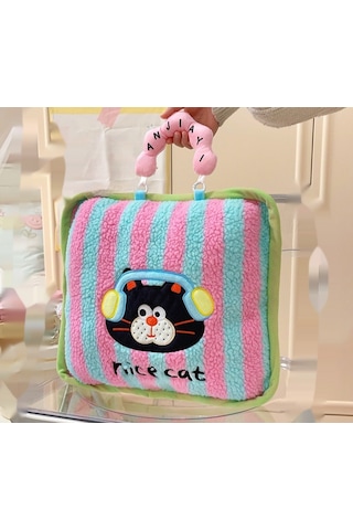 Lyon Çizgili Kulaklıklar, Kedi Lima Yastı, Şekerleme Yastı, İkisi Bir Arada Yastı Mavi