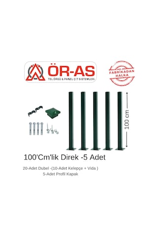 Panel Çit Diregi Aksesuarlı- -100cm- Yeşil Renk - 5-adet