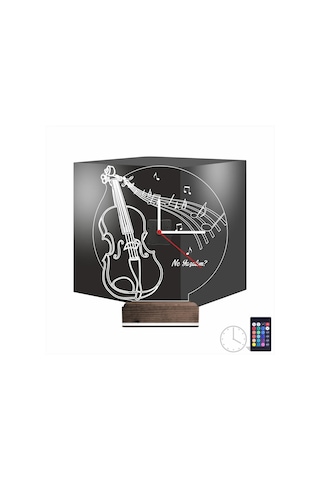 Luvivia Keman Müzik Nota V1 Kişiye Özel Saatli 3d Lamba - Masa Gece Lambası Şeffaf