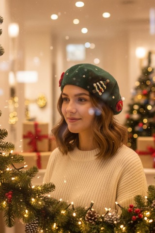 Yeşil Yılbaşı Temalı Bere Çok Renkli