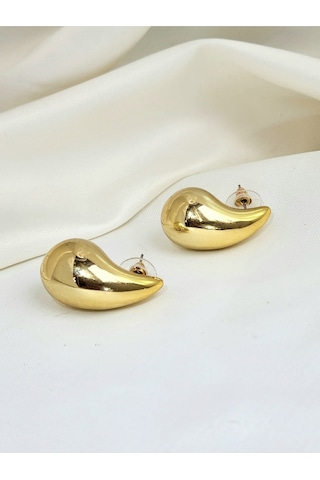 İtalyan Bottega Rachel Damla Altın Kaplama Gold Renkli 3cm Küpe Altın