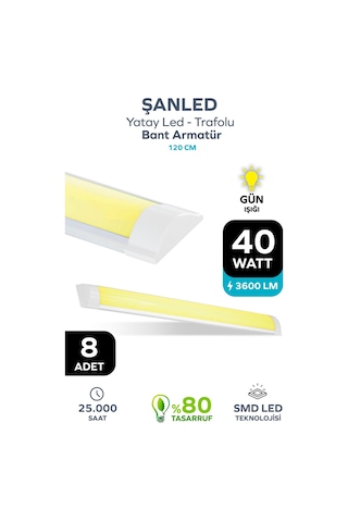 120 Cm 40 Watt Yatay Led Bant Armatür-trafolu Gün Işığı-8 Adettir Gün Işığı