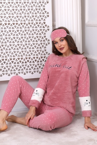 Fawn 3012 Peluş Welsoft Polar Kışlık Pudra Kadın Pijama Takımı Pudra