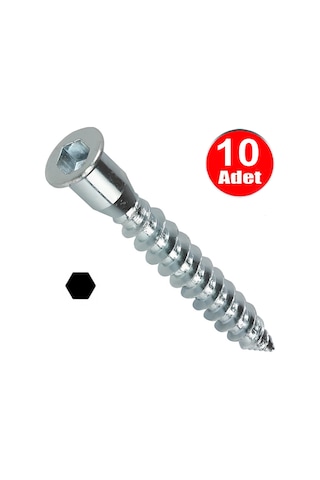 Alyan Başlı Kabin Vidası 5cm Mobilya Tv Ünite Dolap Sehpa Montaj Birleştirme Vida Aparatı -10 Adet 5