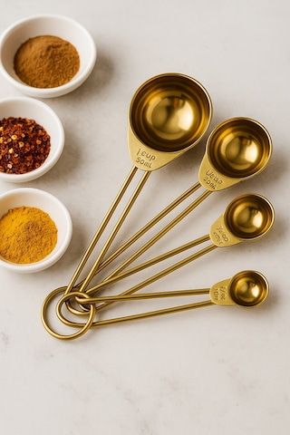 Morponi 4'lü Metal Saplı Gold Touch Premium Ölçü Kaşık Seti Küçük Boy Baharat Kaşığı Golden