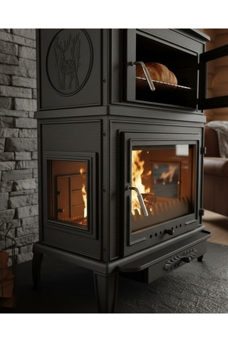 Reyo Stove Salda Üç Camlı Yan Kapak Fırınlı Döküm Şömine Soba