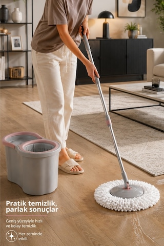 16lt. 360 Döner Başlıklı Temizlik Seti - Mikrofiber Mop Ve Kolay Sıkma Sistemi