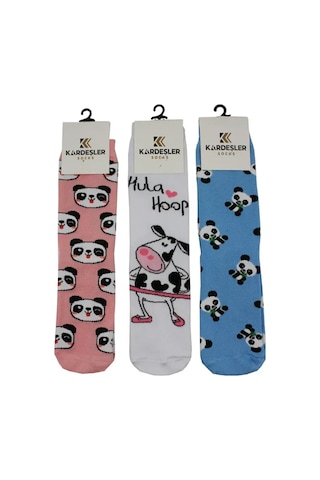 Kardeşler Çorap Unisex Renkli Karikatür Desenli Soket Uzun Çoraplar 3'lü Paket Çok Renkli - 252690035 Çok Renkli