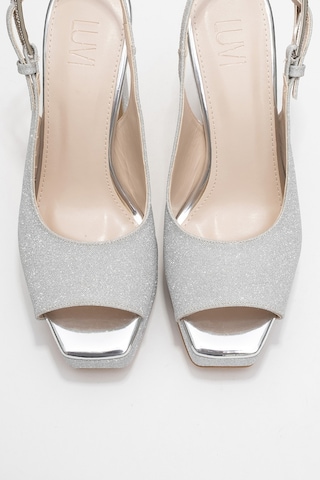 Glora Gümüş Simli Kadın Platform Topuklu Abiye Ayakkabı Gumüş