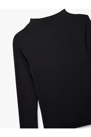 Koton Dik Yaka Slim Fit Modal Karışımlı Basic Uzun Kollu Tişört Siyah 6wal10518ık SIYAH