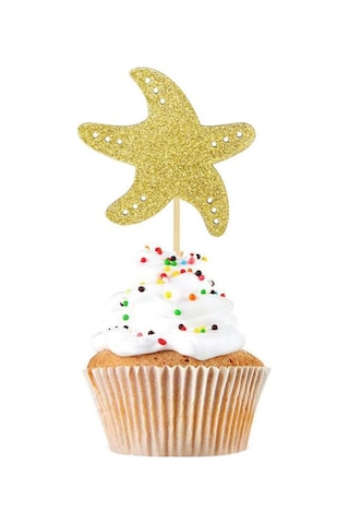 Homyl 12 Adet Glitter Cakecup Toppers Okyanus Yaratık Kek Altın Altın