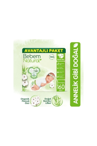 Bebem Natural Bebek Bezi 1 Beden Yenidoğan Avantajlı Paket 160 Adet