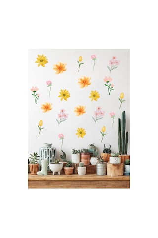 Çiçek Duvar Sticker Seti Çiçekli Dekoratif Duvar Sticker Salon Yatak Odası Çocuk Odası Oda Dekoru Ço