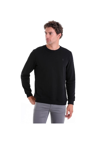Hatemoğlu Regular Fit Düz Pamuklu Bisiklet Yaka Sweatshirt Siyah