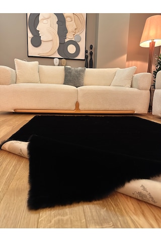 Ultra Soft Siyah Yumuşak Dokulu Peluş Halı Dikdörtgen