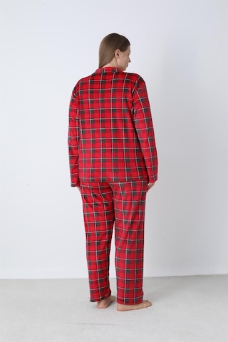 Battal Estiva Kareli Önden Düğmeli Kadife Bayan Pijama Takım Bordo