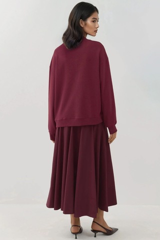 Hiccup Baskılı Yuvarlak Yaka Rahat Kesim Sweatshirt Tuğla Kırmızısı