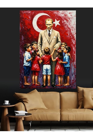 Türkiye Çocuk Ve Atatürk Sevgisi Dekoratif Kanvas - Mdf Ahşap Tablo