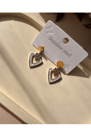 Murayshine Sedef Taşlı Üçgen Kesim Paslanmaz Çelik Minimal Küpe Çok Renkli