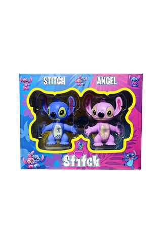 2'li Stitch Ve Angel Figür Oyuncak Yumuşak Vücut Mavi Ve Pembe 6 Cm.