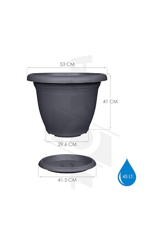 Tr Tabaklı Yuvarlak Plastik Villa Saksı Antrasit, 45 Litre Diğer