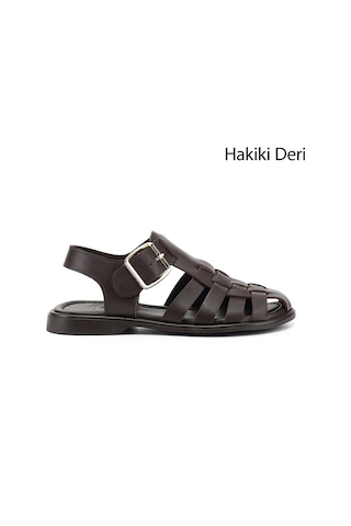 Gönderi(R) Gönderi R Kadın Kahve Antik Tokalı Bantlı Burnu Kapalı Hakiki Deri Sandalet Dyza75645058 Kahverengi