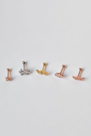 Çelik Gold-rodyum Kaplama Çelik Tragus 5'li Küpe Kombin3