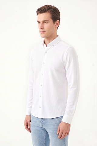 Advante Erkek Spor Slim Fit Uzun Kol Petek Dokulu Gömlek Bgl-st05483 Beyaz