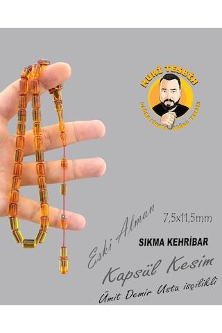 Ümit Demir Hoka Kapağı Eski Alman Sıkma Kehribar Kapsül Kesim 7,5x11,5mm