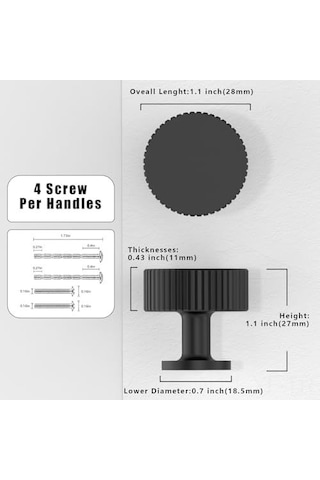 Yifomall 10 Adet Siyah Tek Delikli Yuvarlak Dolap Çubuğu, Çekmecelik Ve Gardırop Kapısı Kolu Siyah