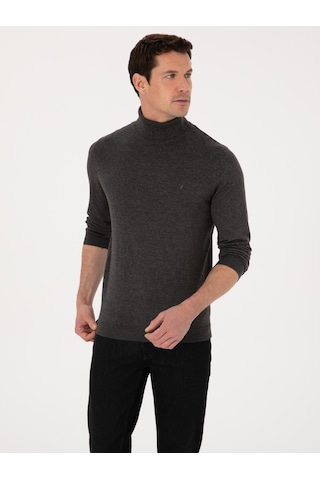 Cacharel Füme Slim Fit Pamuk Karışımlı Balıkçı Yaka Basic Triko Kazak Gri