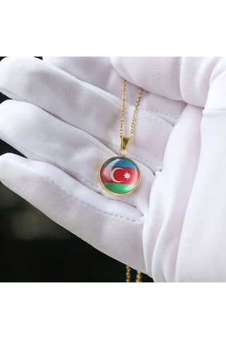 Azerbaycan Bayrağı Altın Kaplama Paslanmaz Çelik Mini Kolye İnce Zincir
