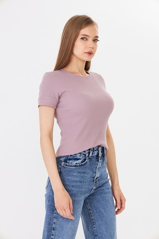 Hdm Kadın Mor Kısa Kollu Basic Bisiklet Yaka Tişört - H6037