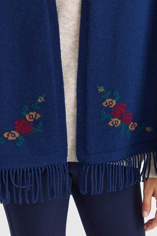 Desen Triko Kadın Triko Kenarı Çiçekli Yün Şal 23224 Indigo İndigo