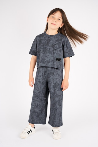 Kız Çocuk Oversıze Taytlı Kısa Kol Pamuk Takım Koyu Gri