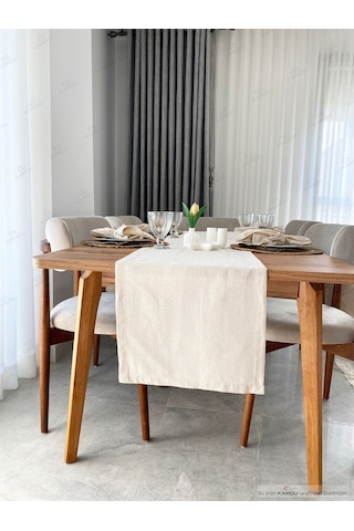 Şık Tasarım 50x250cm %100 Pamuk Ham Keten Amerikan Runner, Vintage Runner, Keten Amerikan Runner Bej