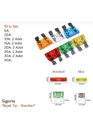Carub Bıçak Sigorta Standart Bıçak Sigorta 10'lu Set Diğer