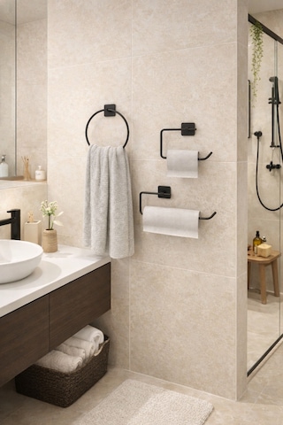 Alper Banyo Jasmin Kare Siyah Yapışkanlı 3'lü Set - Yuvarlak Havluluk Solo Havluluk Kağıtlık Siyah
