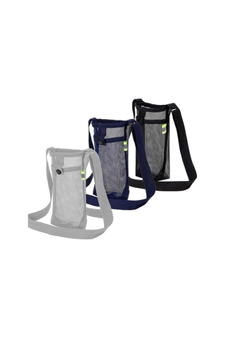 Fortunelane 3'lü Su Şişesi Çantası Seti - Ağ Desenli Kılıf, Askılı, Yürüyüş Kamp İçin Siyah Mavi Gri, Siyah - Gri - Mavi