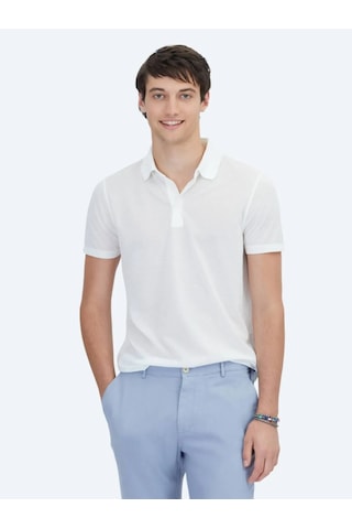 Kip Beyaz Desenli Polo Yaka T-shirt Beyaz
