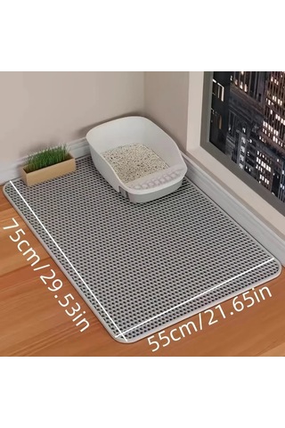 Hightower Gri Çift Katmanlı Eva Kedi Kumu Matı, Su Geçirmez Petek Tabanlı Kaymaz Tüy