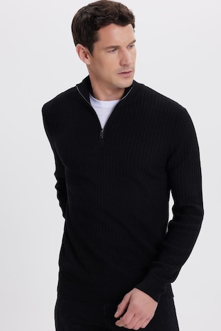 Tudors Erkek Slim Fit Dar Kesim Dik Yaka Fermuarlı Siyah Kazak-39422 Siyah
