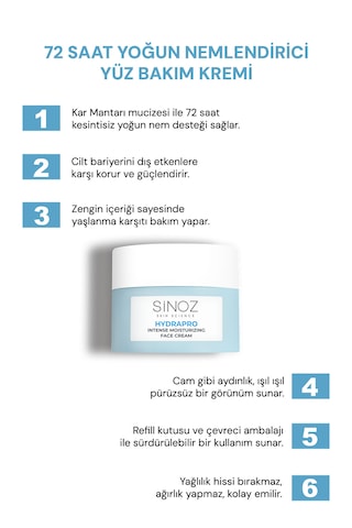 Sinoz Hydrapro Su Bazlı 72 Saat Yoğun Nemlendirici Yüz Bakım Kremi 50 ML