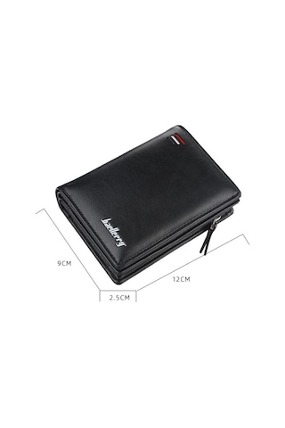 Baellerry D3216 Erkek Kısa Dikey Çoklu Kart Çıtçıt Bozuk Para Cüzdanı Siyah