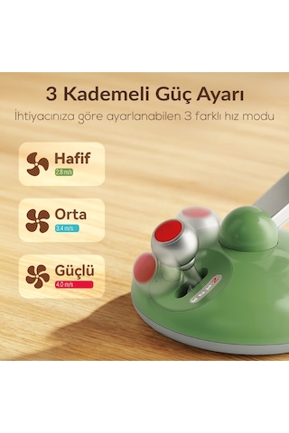 Juo Q3 Şarjlı Masaüstü Fan Led Işıklı Taşınabilir Mini Vantilatör 3 Kademeli Retro Yeşil