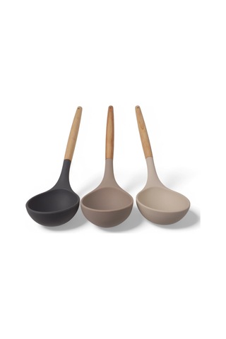 Lexroo Bambu Saplı Silikon Kepçe, Bambu Uzun Silikon Çorba Ve Sos Kepçesi 27cm 3 Renk Seçenekli